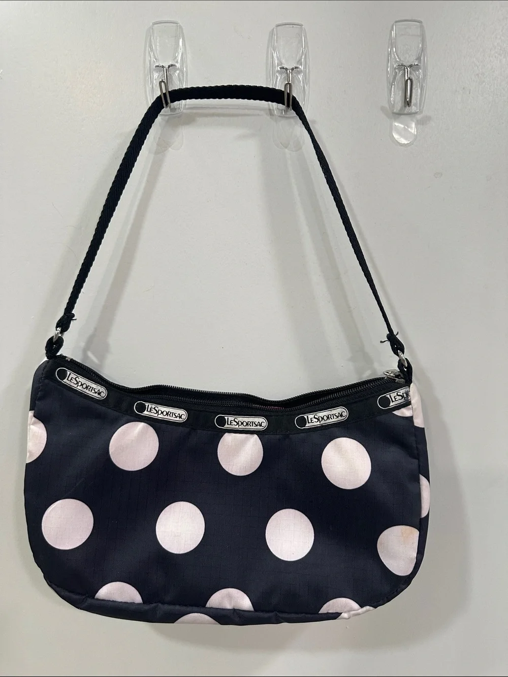 Lesportsac Black Shoulder Bag with Pink Polka Dots